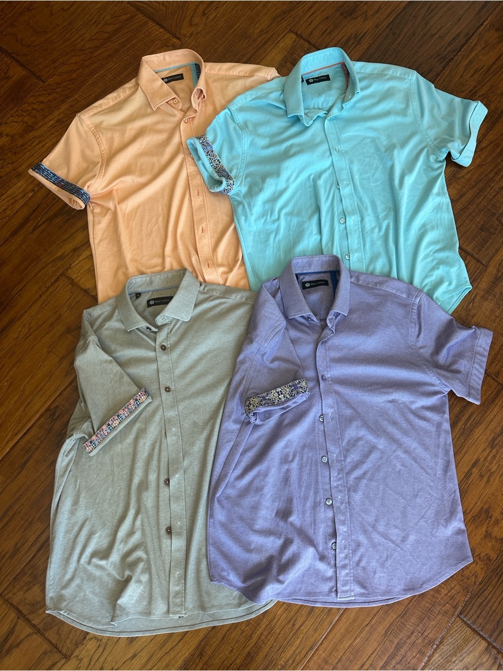 Max Colton Men's Button Down Shirt Bundle - Peach, Aqua, Beige, Lavender Sz M
